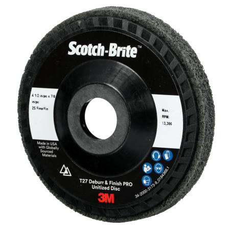 Preview: Scotch-Brite™ Verpresste Kompaktscheibe Deburr and Finish PRO für den Winkelschleifer, DP-UD, 2S Fine, T27, 114.3 mm x 22.23 mm, Nylon