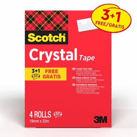 Scotch® Crystal Klebeband, 19 mm x 33 m, 3 Rollen + 1 GRATIS/Packung