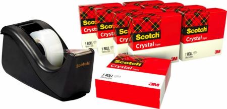 Scotch™ Tischabroller C60, schw. + Scotch® Crystal Klebeb., 10 R., 19 mm x 33 m