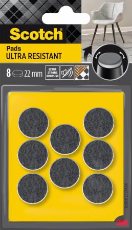 Scotch® Extrembeständige Filzpads SP87A34, selbsthaftend, grau/selbsthaftend, weiß, Ø 22 mm, 8/Packung