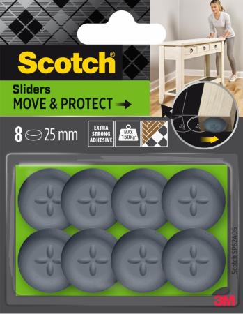 Scotch® Move & Protect Gleiter SP62A06, selbsthaftend, grau, Ø 25 mm, 8/Packung – 150 kg