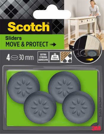 Scotch® Move & Protect Gleiter SP62A07, selbsthaftend, grau, Ø 30 mm, 4/Packung – 150 kg
