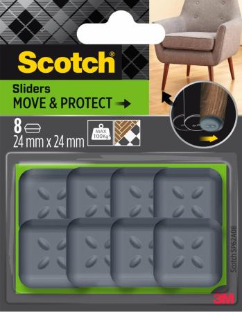 Scotch® Move & Protect Gleiter SP62A08, selbsthaftend, grau, 24 mm x 24 mm, 8/Packung – 100 kg