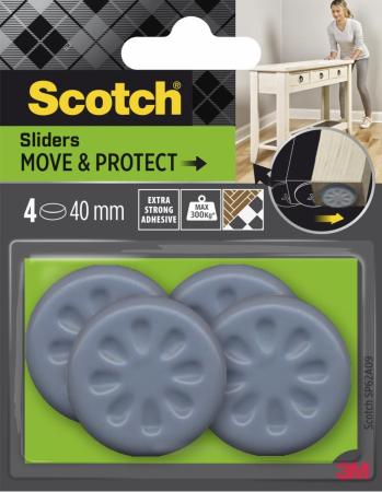 Scotch® Move & Protect Gleiter SP62A09, selbsthaftend, grau, Ø 40 mm, 4/Packung – 300 kg
