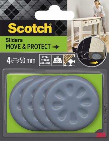 Scotch® Move & Protect Gleiter SP62A10, selbsthaftend, grau, Ø 50 mm, 4/Packung – 400 kg