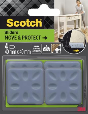 Scotch® Move & Protect Gleiter SP62A11, selbsthaftend, grau, 40 mm x 40 mm, 4/Packung – 300 kg