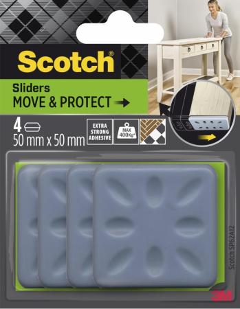 Scotch® Move & Protect Gleiter SP62A12, selbsthaftend, grau, 50 mm x 50 mm, 4/Packung – 400 kg