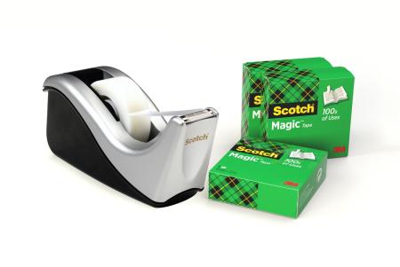 Scotch™ Klebeband-Abroller C60, Silber + Scotch® Magic™ Unsichtbares Klebeband, 19 mm x 33 m, 4 Rollen/Packung