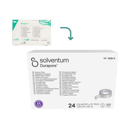 Solventum™ Durapore™ Medizinische Pflaster, 1538-1, 2,5 cm x 9,1 m (1 IN/PO x 10 YD/V), 12/CAR