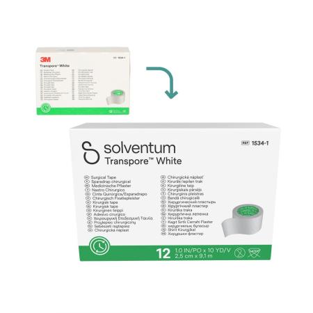 Solventum™ Transpore™ White Medizinische Pflaster, 1534-1, 2,5 cm x 9,1 m (1 IN/PO x 10 YD/V), 12/CAR