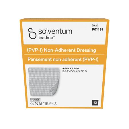 Solventum™ Inadine™ (PVP-I) Nichthaftende Wundauflage, P01491, 9.5 cm x9.5 cm (3.75 IN/PO x 3.75 IN/PO), Sterile, 10/CAR