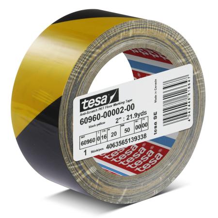 Preview: tesa® 60960 kratzfestes PET Bodenmarkierungsband, 20m x 50mm, schwarz-gelb