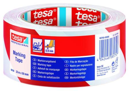 tesa® Professional 60760 Markierungsband, temporär, 33m x 50mm, rot-weiss