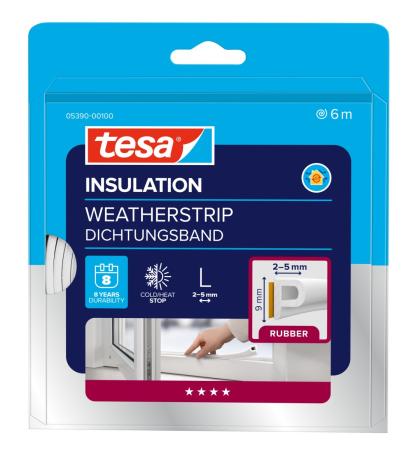 Preview: tesamoll® 5390 CLASSIC, P-Profil, 6m x 9mm x 5,5mm, weiss