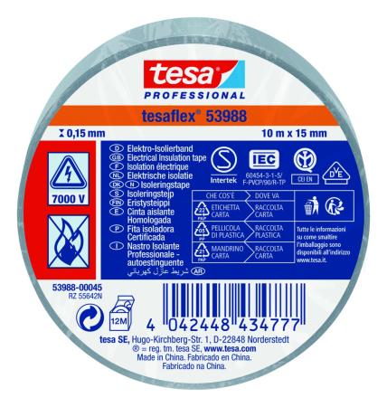 tesaflex® Professional 53988 Isolierband 7000V, 10m x 15mm, hellgrau