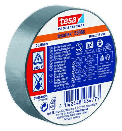 Preview: tesaflex® Professional 53988 Isolierband 7000V, 10m x 15mm, hellgrau