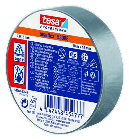 Preview: tesaflex® Professional 53988 Isolierband 7000V, 10m x 15mm, hellgrau