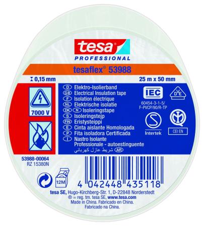 Preview: tesaflex® Professional 53988 Isolierband 7000V, 25m x 50mm, weiß