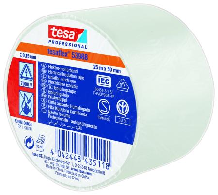 Preview: tesaflex® Professional 53988 Isolierband 7000V, 25m x 50mm, weiß