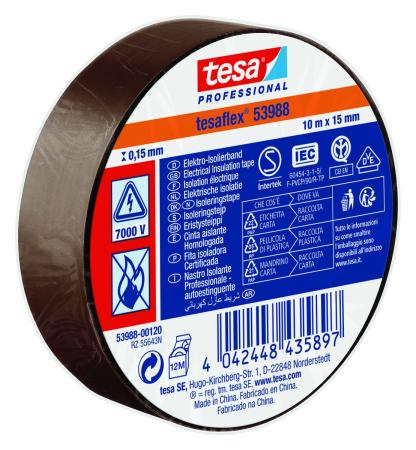 Preview: tesaflex® Professional 53988 Isolierband 7000V, 10m x 15mm, braun