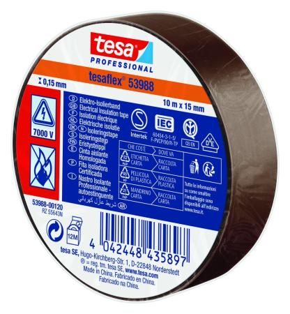 Preview: tesaflex® Professional 53988 Isolierband 7000V, 10m x 15mm, braun