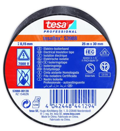 Preview: tesaflex® Professional 53988 Isolierband 7000V, 25m x 30mm, schwarz