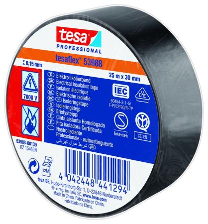 Preview: tesaflex® Professional 53988 Isolierband 7000V, 25m x 30mm, schwarz