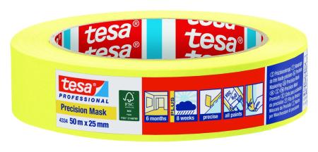 Preview: tesa® Professional 4334 Präzisionskrepp® PLUS, 50m x 25mm, gelb