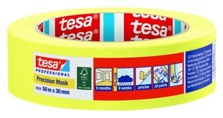 tesa® Professional 4334 Präzisionskrepp® PLUS, 50m x 9mm, gelb