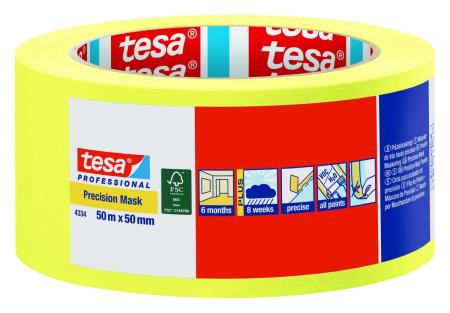 Preview: tesa® Professional 4334 Präzisionskrepp® PLUS, 50m x 50mm, gelb