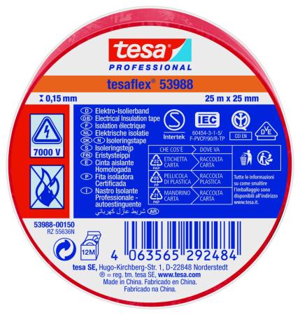 Preview: tesaflex® Professional 53988 Isolierband 7000V, 25m x 25mm, rot