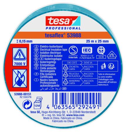 Preview: tesaflex® Professional 53988 Isolierband 7000V, 25m x 25mm, blau