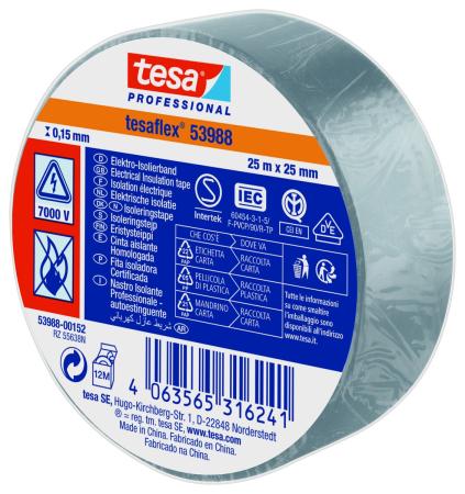 Preview: tesaflex® Professional 53988 Isolierband 7000V, 25m x 25mm, hellgrau