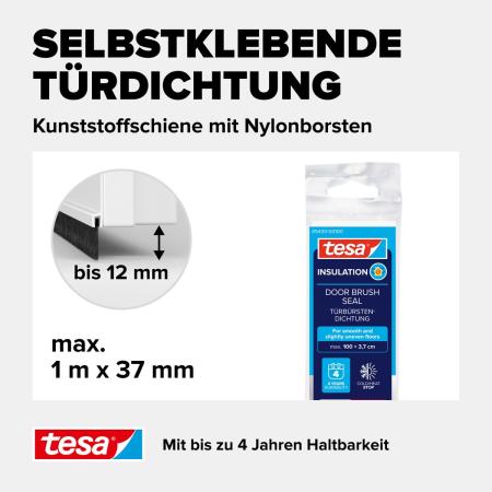 Preview: tesamoll® 5433 Türdichtschiene für glatte Böden, für Spalten bis 12mm, weiß