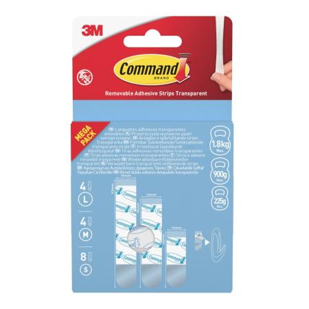 Wiederablösbare Command™ Universal-Strips 17200CLR-16-EU-VP, transparent, 8 kleine + 4 mittlere + 4 große Strips, Vorteilspack