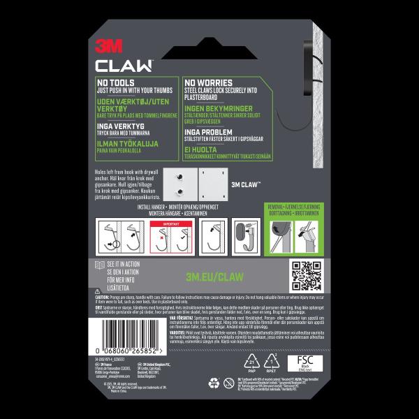 3M CLAW™ Gipskarton-Haken 11 kg, 3DH25BLK-UKN, Schwarz, 1 Haken