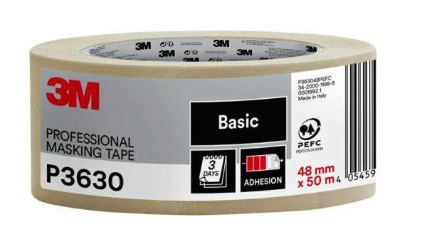 3M™ Malerkreppband P3630, 48 mm x 50m, 1 Rolle/Packung, 70% PEFC SGSCH-PEFC-COC-110078