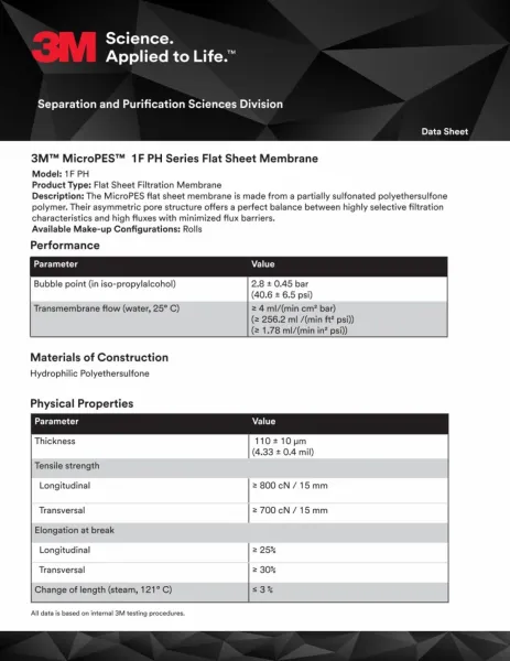 3M™ MicroPES™ Flachmembranen, W126941 F REL PACK FLS MICROPES 1FPH 20