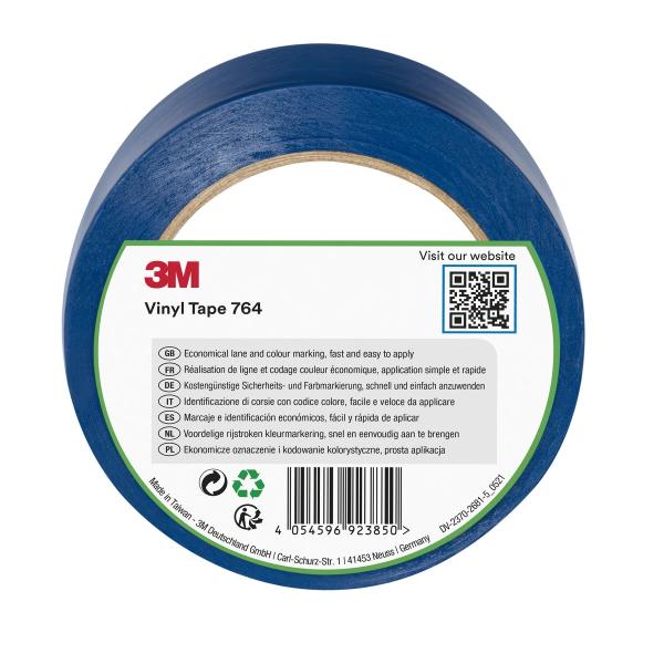 3M™ Allzweck-PVC-Klebeband 764, Blau, 50 mm x 33 m, 0.13 mm, Einzeln verpackt