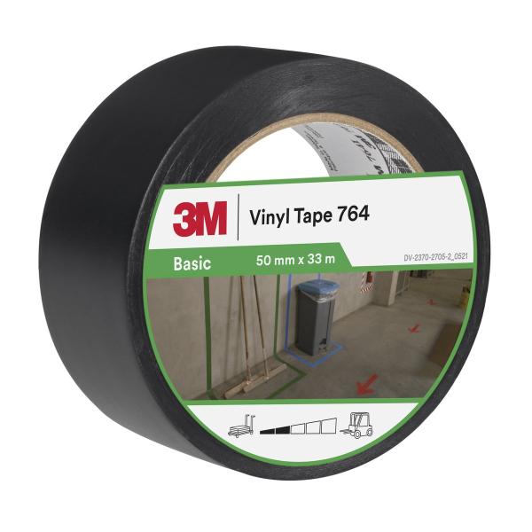 3M™ Allzweck-PVC-Klebeband 764, Schwarz, 50 mm x 33 m, 0.13 mm, Einzeln verpackt