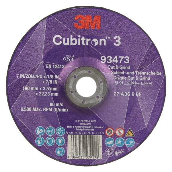 3M™ Cubitron™ 3 Cut and Grind Schruppscheibe, 93473, 36+, T27, 180 mm x 3,7 mm x 22,23 mm, EN, 10/Pack, 20 Stück/VE