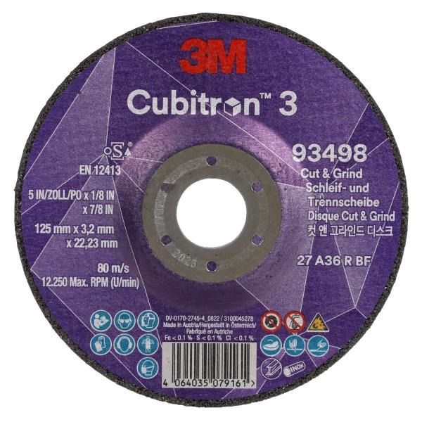 3M™ Cubitron™ 3 Cut and Grind Schruppscheibe, 93498, 36+, T27, 125 mm x 3,2 mm x 22,23 mm, EN, 10/Pack, 20 Stück/VE