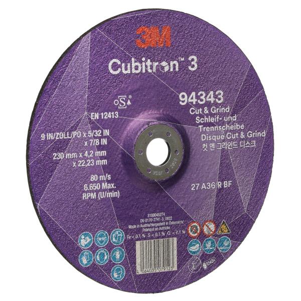 3M™ Cubitron™ 3 Cut and Grind Schruppscheibe, 94343, 36+, T27, 230 mm x 4,2 mm x 22,23 mm, EN, 10/Pack, 20 Stück/VE