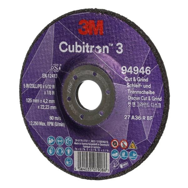 3M™ Cubitron™ 3 Cut and Grind Schruppscheibe, 94946, 36+, T27, 125 mm x 4,2 mm x 22,23 mm, EN, 10/Pack, 20 Stück/VE