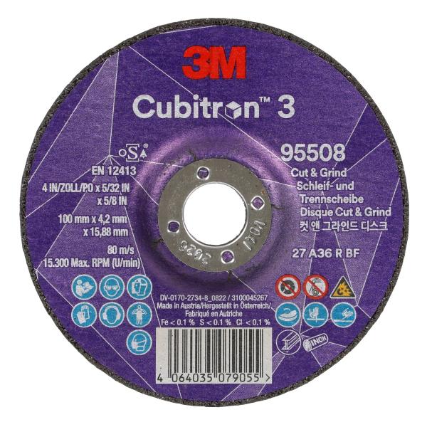 3M™ Cubitron™ 3 Cut and Grind Schruppscheibe, 95508, 36+, T27, 100 mm x 4,2 mm x 15,88 mm, EN, 10/Pack, 20 Stück/VE