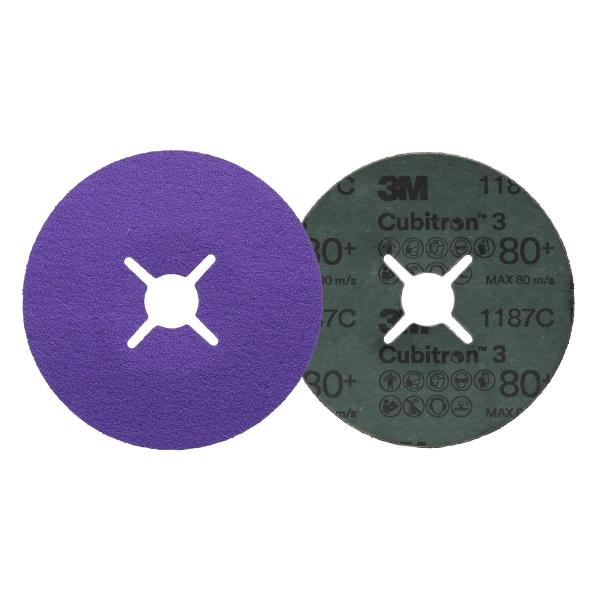 3M™ Cubitron™ 3 Fiberscheibe 1187C, 80+, 115 mm x 22 mm, Slotted, 25/Bag, 100 ea/Case