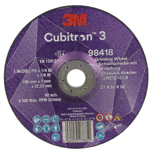 3M™ Cubitron™ 3 Schruppscheibe, 98418, 36+, T27, 180 mm x 7 mm x 22,23 mm, EN, 10/Pack, 20 Stück/VE