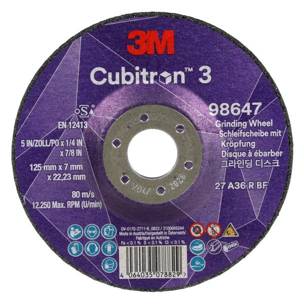 3M™ Cubitron™ 3 Schruppscheibe, 98647, 36+, T27, 125 mm x 7 mm x 22,23 mm, EN, 10/Pack, 20 Stück/VE
