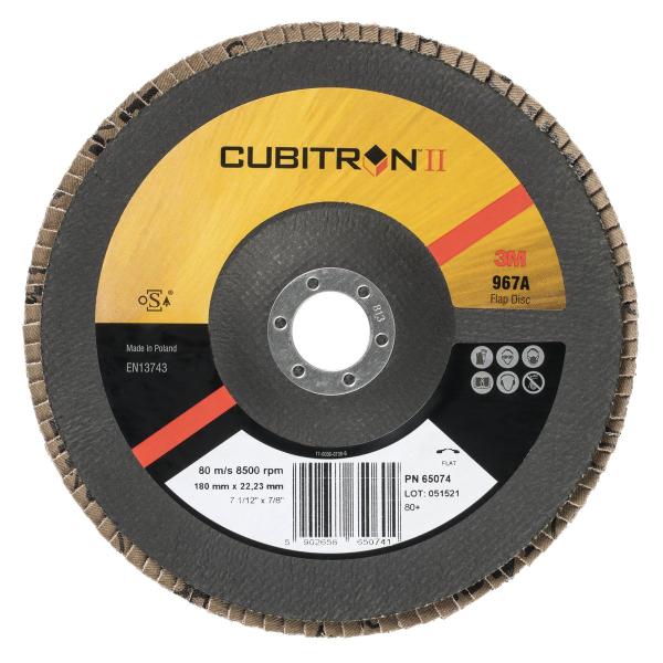 3M™ Cubitron™ II Fächerscheibe 967A, 180 mm x 22 mm, 80+, flach