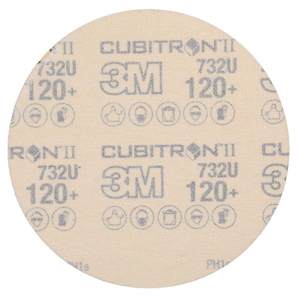 3M™ Cubitron™ II Hookit™ Papierscheibe 732U, 120+ C-weight, 125 mm x NH,  ungelocht, 50/Carton, 250 ea/Case